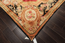 8x10 Rose, Black, Gold Color Hand Knotted French Aubusson Savonnerie Wool Traditional Oriental Rug