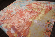 9x12 Teracotta, Peach, Aqua Color Hand Knotted Sherpa Wool and Silk Modern Oriental Rug