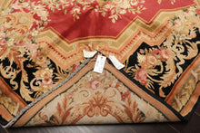 8x10 Rose, Black, Gold Color Hand Knotted French Aubusson Savonnerie Wool Traditional Oriental Rug