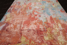 9x12 Teracotta, Peach, Aqua Color Hand Knotted Sherpa Wool and Silk Modern Oriental Rug