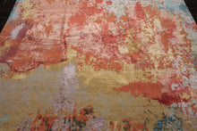 9x12 Teracotta, Peach, Aqua Color Hand Knotted Sherpa Wool and Silk Modern Oriental Rug