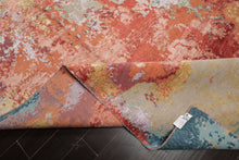 9x12 Teracotta, Peach, Aqua Color Hand Knotted Sherpa Wool and Silk Modern Oriental Rug