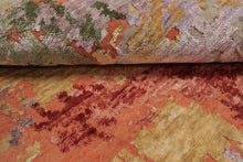 9x12 Teracotta, Peach, Aqua Color Hand Knotted Sherpa Wool and Silk Modern Oriental Rug
