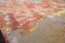 9x12 Teracotta, Peach, Aqua Color Hand Knotted Sherpa Wool and Silk Modern Oriental Rug