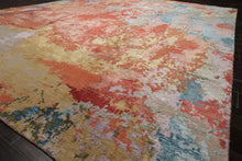 9x12 Teracotta, Peach, Aqua Color Hand Knotted Sherpa Wool and Silk Modern Oriental Rug