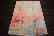 6x9 Beige, Coral, Blue Color Hand Knotted Sherpa Wool and Silk Modern Oriental Rug