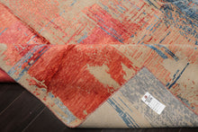 6x9 Beige, Coral, Blue Color Hand Knotted Sherpa Wool and Silk Modern Oriental Rug