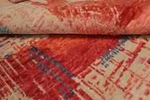 6x9 Beige, Coral, Blue Color Hand Knotted Sherpa Wool and Silk Modern Oriental Rug