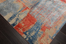 6x9 Beige, Coral, Blue Color Hand Knotted Sherpa Wool and Silk Modern Oriental Rug