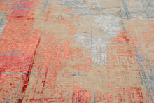 6x9 Beige, Coral, Blue Color Hand Knotted Sherpa Wool and Silk Modern Oriental Rug