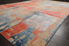 6x9 Beige, Coral, Blue Color Hand Knotted Sherpa Wool and Silk Modern Oriental Rug