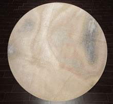 Round Beige, Taupe, Ivory Color Hand Knotted Sherpa Wool and Silk Modern Oriental Rug