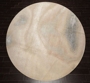 Round Beige, Taupe, Ivory Color Hand Knotted Sherpa Wool and Silk Modern Oriental Rug
