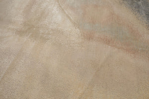 Round Beige, Taupe, Ivory Color Hand Knotted Sherpa Wool and Silk Modern Oriental Rug