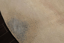 Round Beige, Taupe, Ivory Color Hand Knotted Sherpa Wool and Silk Modern Oriental Rug