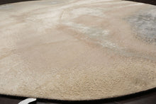 Round Beige, Taupe, Ivory Color Hand Knotted Sherpa Wool and Silk Modern Oriental Rug
