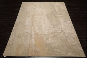 9x12 Beige, Gray, Taupe Color Hand Knotted Sherpa Wool and Silk Modern Oriental Rug