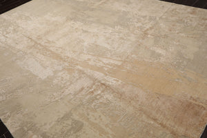 9x12 Beige, Gray, Taupe Color Hand Knotted Sherpa Wool and Silk Modern Oriental Rug