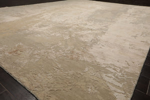 9x12 Beige, Gray, Taupe Color Hand Knotted Sherpa Wool and Silk Modern Oriental Rug