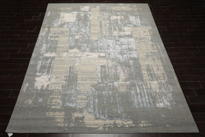 9x12 Gray, Beige, Ivory Color Hand Knotted Sherpa Wool and Silk Modern Oriental Rug