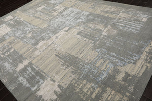 9x12 Gray, Beige, Ivory Color Hand Knotted Sherpa Wool and Silk Modern Oriental Rug