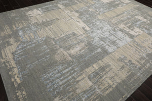 9x12 Gray, Beige, Ivory Color Hand Knotted Sherpa Wool and Silk Modern Oriental Rug