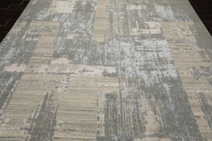 9x12 Gray, Beige, Ivory Color Hand Knotted Sherpa Wool and Silk Modern Oriental Rug
