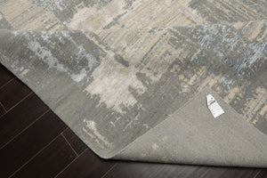 9x12 Gray, Beige, Ivory Color Hand Knotted Sherpa Wool and Silk Modern Oriental Rug