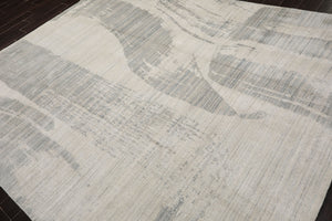 8x10 Ivory, Gray, Beige Color Hand Loomed Sherpa Wool and Silk Modern Oriental Rug