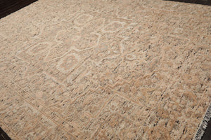9x12 Tan, Beige, Gray Color Hand Knotted Embossed Look Wool and Silk Transitional Oriental Rug