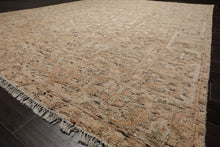 9x12 Tan, Beige, Gray Color Hand Knotted Embossed Look Wool and Silk Transitional Oriental Rug
