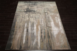 8x10 Beige, Gray, Taupe Color Hand Knotted Sherpa Wool and Silk Modern Oriental Rug