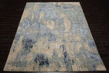 9x12 Gray, Beige, Aqua Color Hand Knotted Sherpa Wool and Silk Modern Oriental Rug