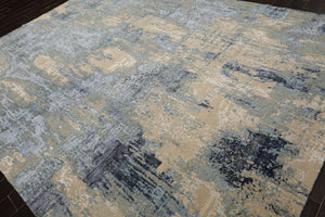 9x12 Gray, Beige, Aqua Color Hand Knotted Sherpa Wool and Silk Modern Oriental Rug