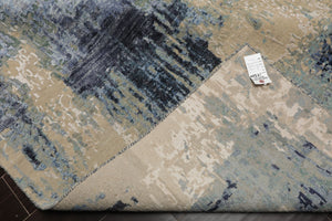 9x12 Gray, Beige, Aqua Color Hand Knotted Sherpa Wool and Silk Modern Oriental Rug