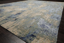 9x12 Gray, Beige, Aqua Color Hand Knotted Sherpa Wool and Silk Modern Oriental Rug