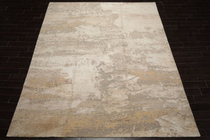 9x12 Beige, Tan, Gray Color Hand Knotted Sherpa Wool and Silk Modern Oriental Rug
