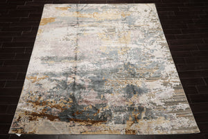8x10 Gray, Ivory, Slate Color Hand Knotted Sherpa Wool and Silk Modern Oriental Rug