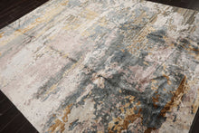8x10 Gray, Ivory, Slate Color Hand Knotted Sherpa Wool and Silk Modern Oriental Rug