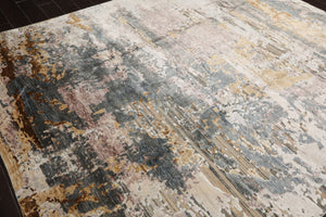 8x10 Gray, Ivory, Slate Color Hand Knotted Sherpa Wool and Silk Modern Oriental Rug