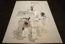 9x12 Ivory, Gray, Tan Color Hand Knotted Sherpa Wool and Silk Modern Oriental Rug