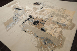 9x12 Ivory, Gray, Tan Color Hand Knotted Sherpa Wool and Silk Modern Oriental Rug
