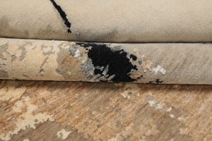 9x12 Ivory, Gray, Tan Color Hand Knotted Sherpa Wool and Silk Modern Oriental Rug