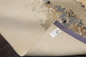 9x12 Ivory, Gray, Tan Color Hand Knotted Sherpa Wool and Silk Modern Oriental Rug