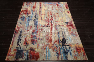 9x12 Beige, Rust, Gold Color Hand Knotted Sherpa Wool and Silk Modern Oriental Rug