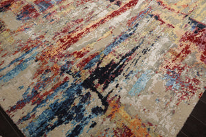 9x12 Beige, Rust, Gold Color Hand Knotted Sherpa Wool and Silk Modern Oriental Rug