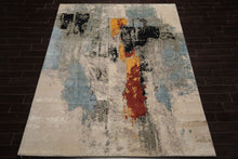 8x10 Beige, Gray, Celadon Color Hand Knotted Sherpa Wool and Silk Modern Oriental Rug