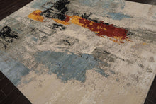 8x10 Beige, Gray, Celadon Color Hand Knotted Sherpa Wool and Silk Modern Oriental Rug
