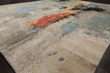 8x10 Beige, Gray, Celadon Color Hand Knotted Sherpa Wool and Silk Modern Oriental Rug