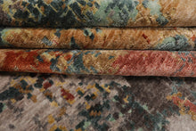 8x10 Gray, Rose, Celadon Color Hand Knotted Sherpa Wool and Silk Modern Oriental Rug